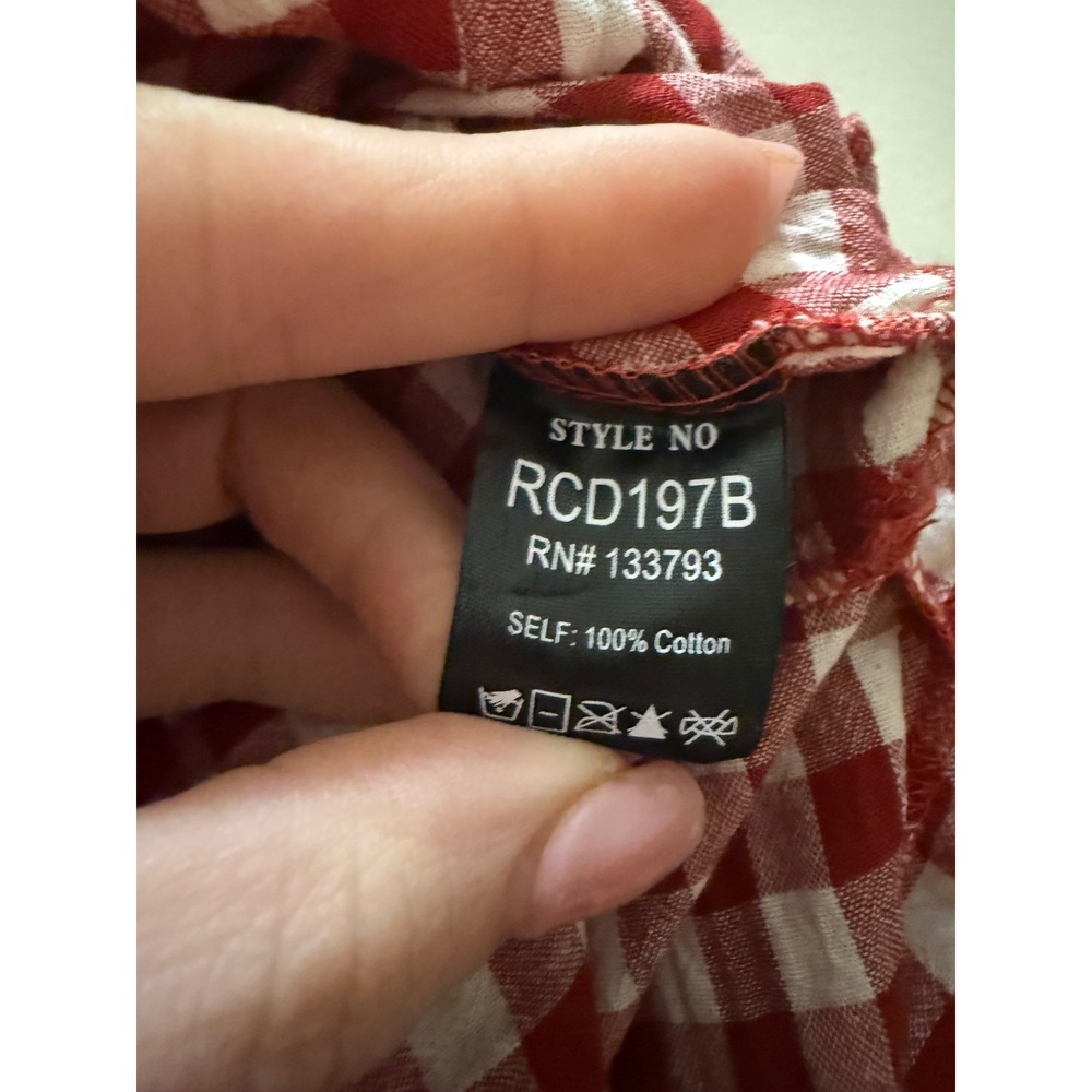 POL‎ Red Gingham Maxi Dress Boho Lace Tassel - M - Picture 10 of 12